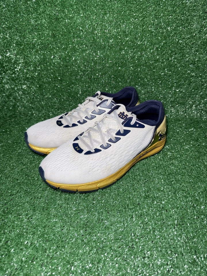 Under Armour Notre Dame HOVR Sonic ND White Gold Blue Running Sneakers Mens 8.5 - Image 3 of 4