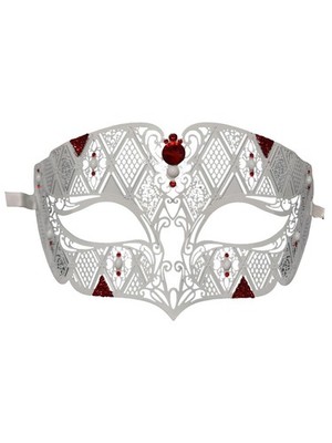 White Red Glittered Men Laser Cut Diamond Design Masquerade Metal Mask