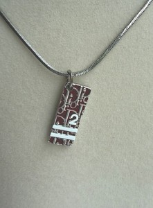 Christian Dior Red Bordeaux Trotter Plate Necklace 17 Inches