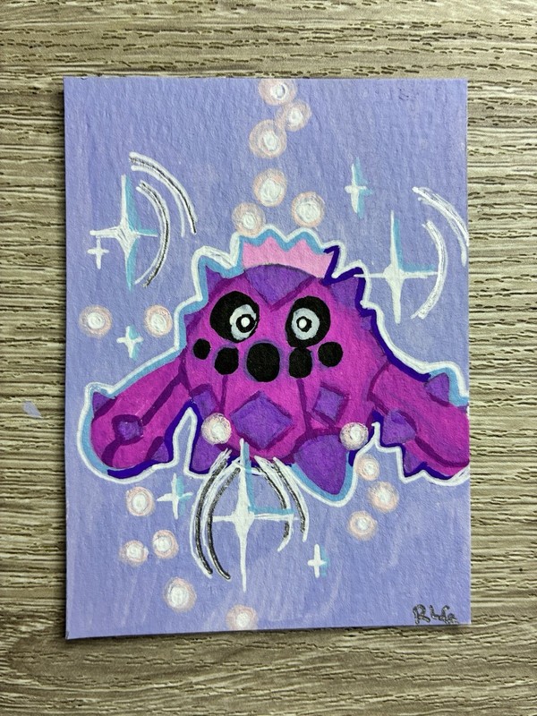 ACEO, Original Cacnea Pokemon Acrylic Painting, “Absorb” By RLGDraws, Metallic