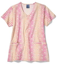 Zoe  Chloe  Check Up  Pink Plaid Daisy Extra Large L-V neck scrub top Women