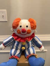 Vintage Large Plush Clown Doll Blue White Striped Outfit Circus Decor