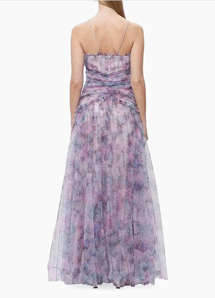 NUEVO $995 Zac Posen Plisado Tul En Niveles Vestido Lila Floral Talla 8 HERMOSO, ¡nuevo! Foto 2 de 4