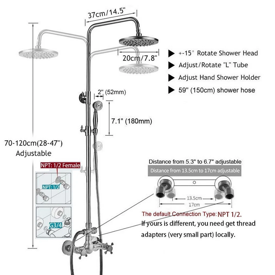Juego de Grifos de Ducha de Baño Montaje en Pared Cabezal de Ducha de Lluvia Pulverizador Manual Grifos Mezcladores Foto 2 de 4