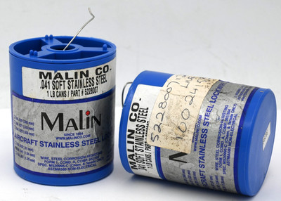 MALIN 5228007 1LB CANS .041 SOFT AIRCRAFT STAINLESS STEEL LOCKWIRE LOT OF 2PCS