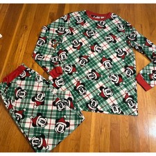 Disney 100 Mickey Mouse Christmas Plaid Pajama Set Mens Large L Green Fleece