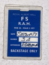 Frank Sinatra Laminate Pass Backstage Security Royal Albert Hall Feb/March 1977