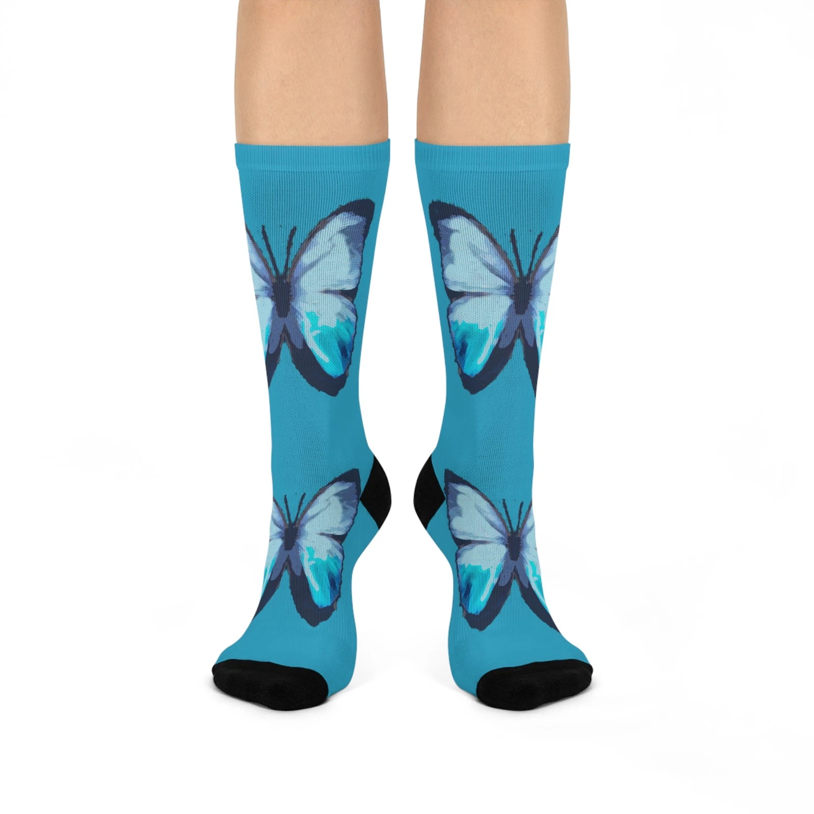 Blue Butterflies Cushioned Crew Socks: Cozy, Comfortable, and Stylish