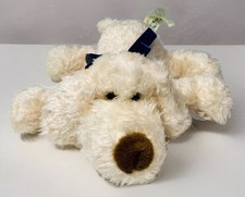 Collector's Choice Bean Bag Friends Puppy Dog Laying Cr me Brown Nose Bow Ribbon