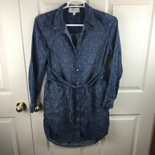 Women's Cloth & Stone for Anthropologie Ikat Tie Dress Blue Tencel Small S