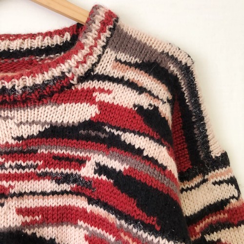 Hand Knitted Jumper Size M-L Red Black Wool Handmade Knit Sweater Pullover - Picture 4 of 9