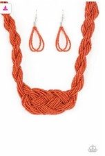 Paparazzi A Standing Ovation Orange Seed Beads - Necklace and matching Earrin