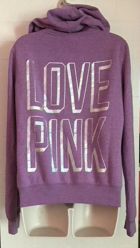 UNDERCOVER FELPA CON CAPPUCCIO VICTORIA'S SECRET VIOLA ZIP DAVANTI CON TASCHE TAGLIA M ROSA AMORE