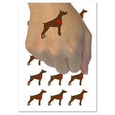 Dobermann Pinscher Dog with Heart Temporary Tattoo Water Resistant Body Art Set