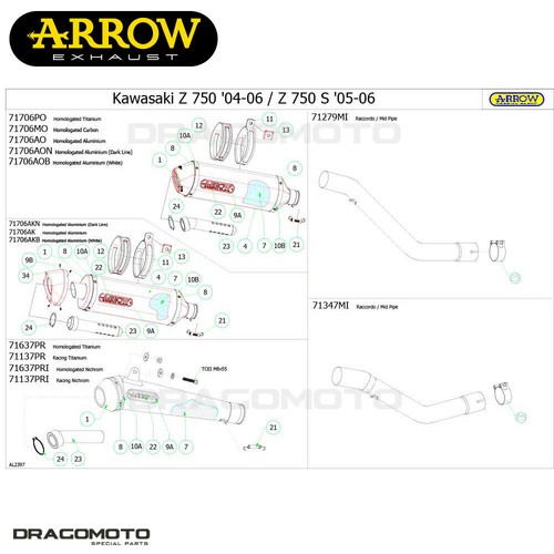 KAWASAKI Z 750 2004-2006 Escape ARROW PRO-RACE Nichrom - Imagen 3 de 5