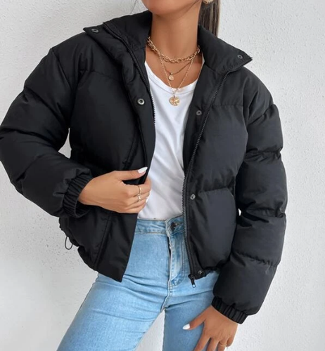 Drawstring Puffer Jacket BLACK 