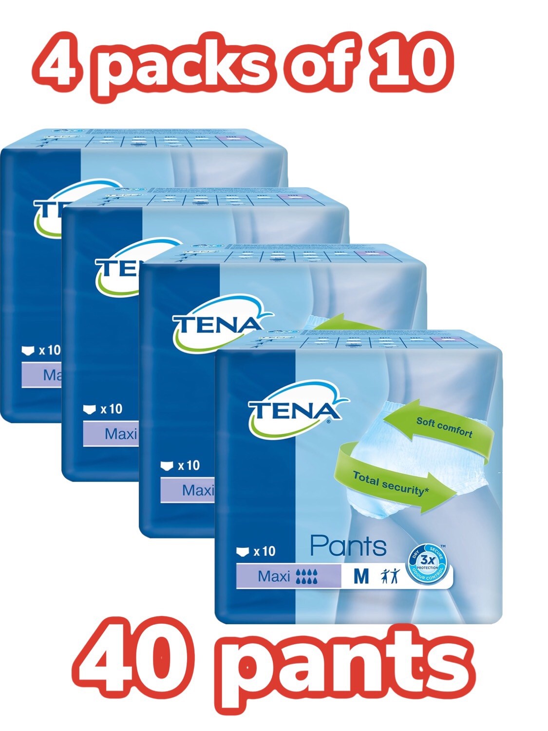 TENA Pants Maxi Medium Case Saver 4 Packs of 10 Incontinence Pant Adult