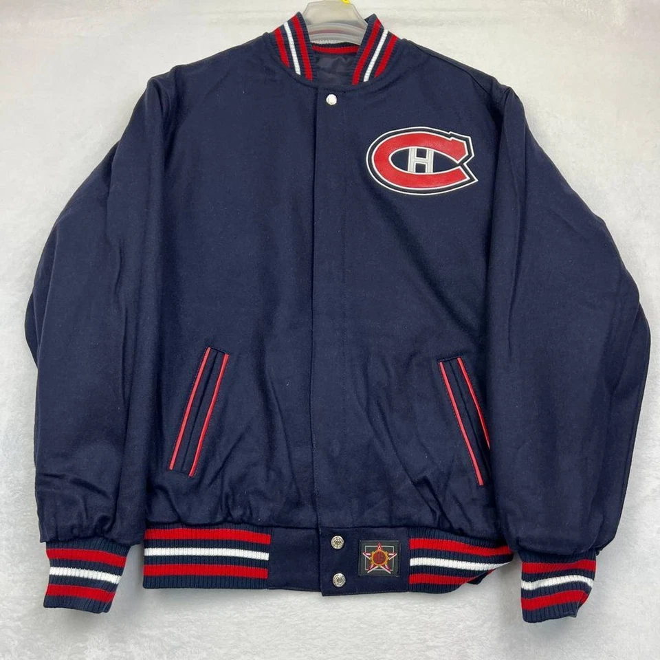 Vintage Montreal Canadiens Varsity Jacket Men M Navy Blue JH Design Reversible - Image 2 of 4