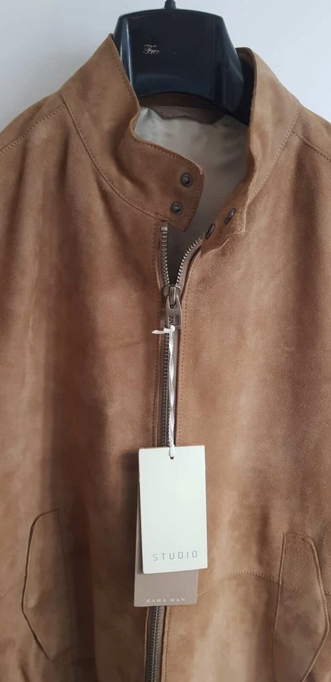 Mens Harrington Luxury Suede Spectre Bond Jacket By Zara sand brown In Medium - Image 2 of 3