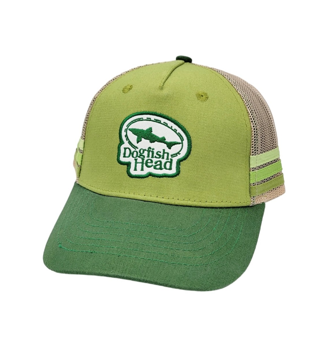 Doghead Fish Craft Brewery 5-Panel Trucker Mesh Snapback OSFM Stripe Hat  Cap