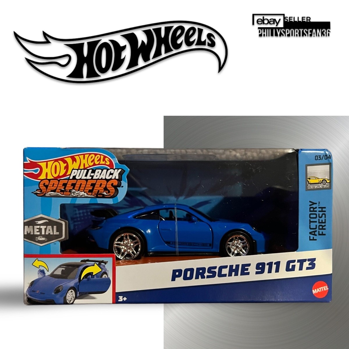 Hot Wheels Pull-back Speeders Blue Porsche 911 GT3 NIB 1/43