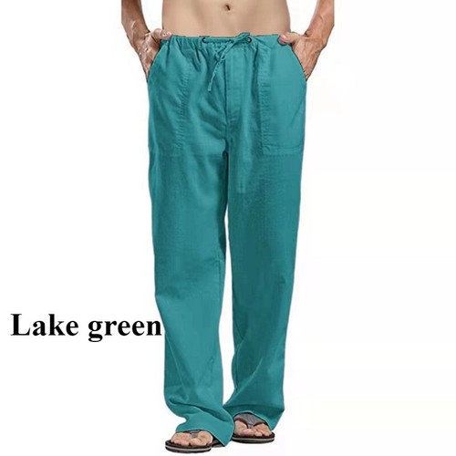 Mens Summer Beach Cotton Linen Yoga Pants Drawstring Elasticated Loose Trousers - Picture 36 of 37