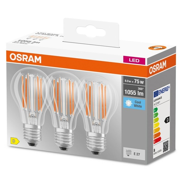 Osram Led Lampe Base Classic 3Er-Pack Filament E27 7,5W 1055Lm Neutralweiss ...-image