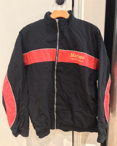 Vtg USMC US Marine Corps Zip Jacket Big Logo Crest Mens Large - Picture 2 of 4