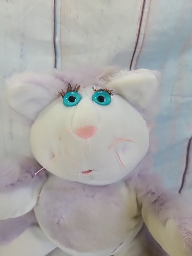 1987 Fisher Price Purr-Tenders Kitty Cat Purple White Stuffed Animal Plush Works - Picture 2 of 12
