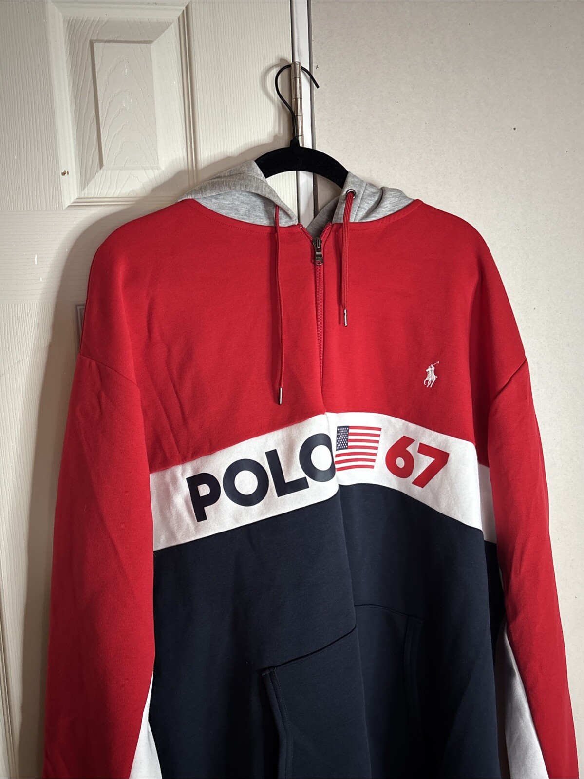 Polo Ralph Lauren full zip color block bandiera pony logo cappuccio stadio pista giacca