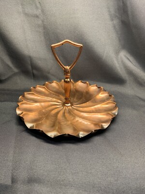 Vintage Gregorian Copper Round Serving Dish With Handle