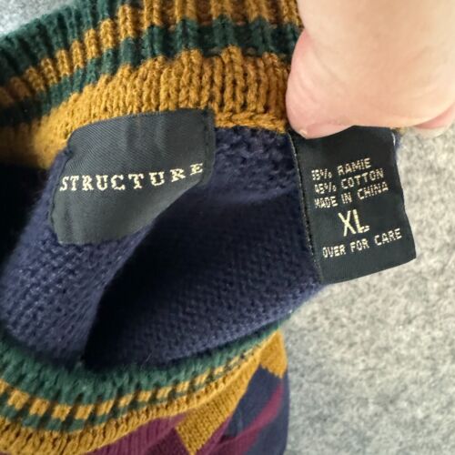 Structure Sweater Mens XL Color Black VTG 80s 90s Pullover Grandpa Knit Aztec - Picture 3 of 7