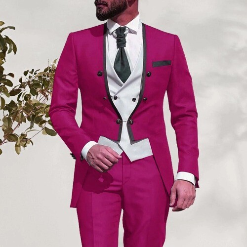 Men Suits Wedding Groom Tuxedos Slim Fit Casual 3 Piece (Blazer+ Vest+ Pants) - Picture 20 of 40