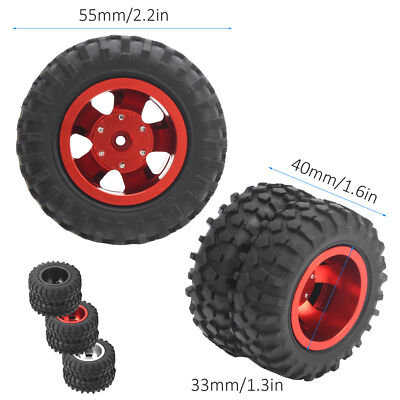 55mm (2.2in) 1/10 Scale Rubber Tires & Rims - Anti-Skid Wheels For WPL D12 RC Model Cars, Black