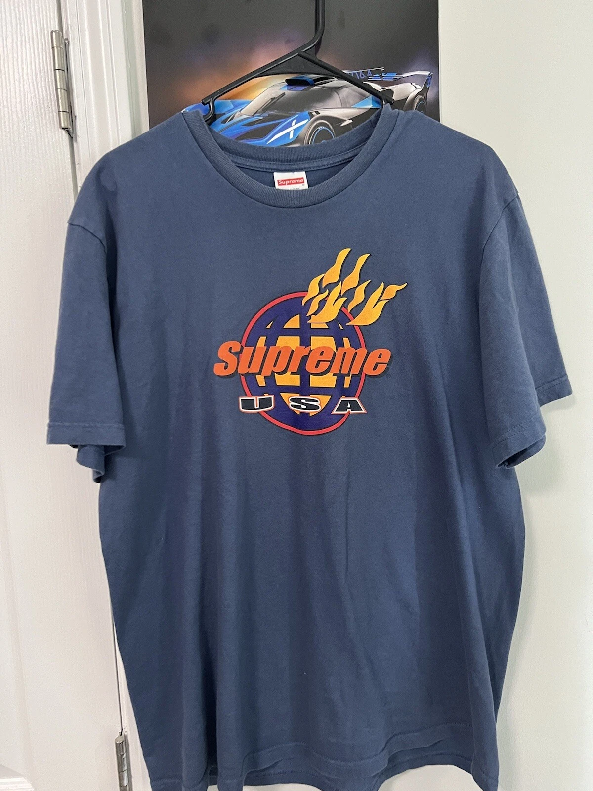 T shirt bleu Supreme FW17 Flames taille M