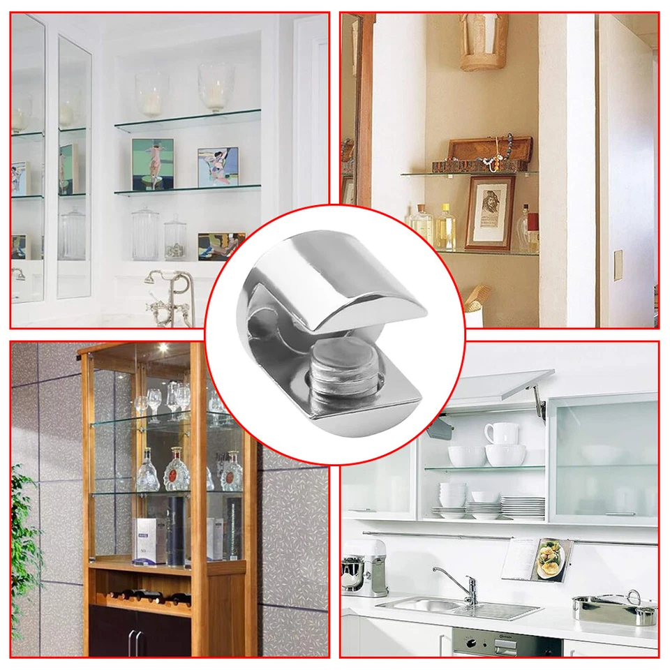 12pcs Glass Shelf Support Clamp Brackets Clip Chrome Shelves 3-8mm Clip Tool UK - Image 4 of 4