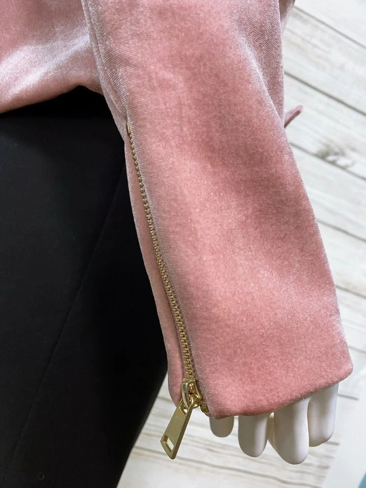 Chaqueta de terciopelo Eight Paris para mujer S rosa cremallera completa cinturón cremallera bolsillos manga larga Foto 4 de 4