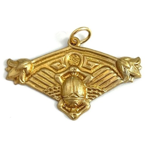 Vintage Charm Pendant Scarab Beetle Lotus Flower Brass Stamping Vintage Jewelry