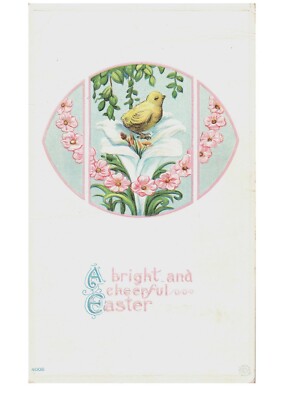 Baby Chick on Lily Flower Embossed Easter Antique Postcard Nature Scene Insert