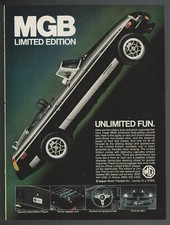 1980 MGB advertisement, British Motors, MG convertible sports car print ad
