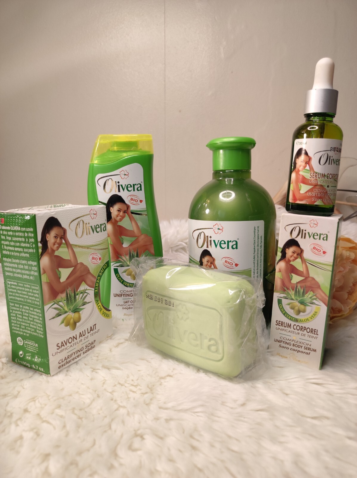 OLIVERA Complexion unifying Lotion 250ml, Serum, clarifying Soap