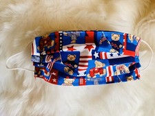Patriotic Flag Bear Stars Face Mask Washable Cotton Fabric Double Layer Filter
