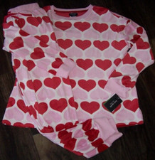 NWT Kate Spade PINK/RED HEARTS Soft Stretch Velour Pajama/Lounge Set S POCKETS