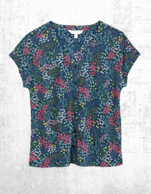 Womens Seasalt Short Sleeve Jersey Top Glass V-neck Teal Coastal Bloom