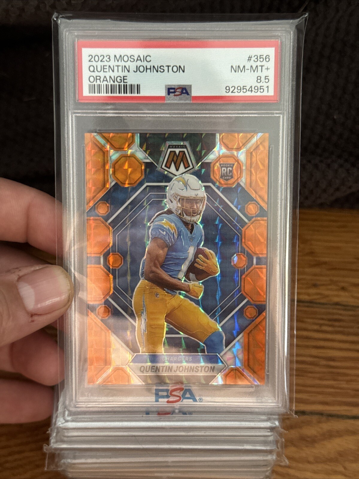 QUENTIN JOHNSTON #356 /199 2023 PANINI MOSAIC CHARGERS RC ORANGE SP