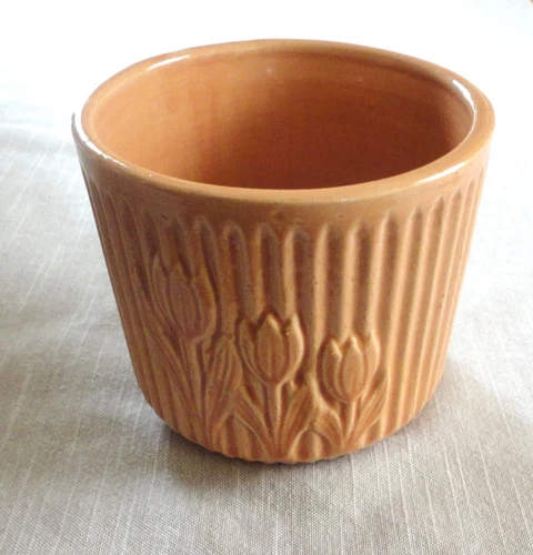 1930's Brush Pottery Fancy #266 Jardinere Flower Pot 3 Tulip Vintage Orange Rare