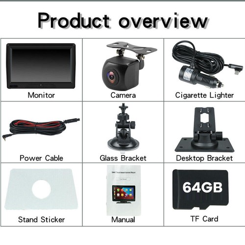 7" Car Truck Front Dash Screen with Wireless Carplay Android Auto+Reverse Camera - Picture 11 of 12