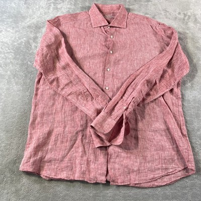 Ingram Linen Shirt Mens XL Red Summer Luxury Preppy Vacation Office Casual