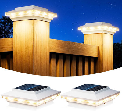 4x4 Solar Post Cap Lights Outdoor, KOOPER 2 Pack Brighter Fence Post Solar Light