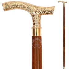 Vintage Brass Walking Stick   Handmade Wooden Cane with Solid Brass Handle